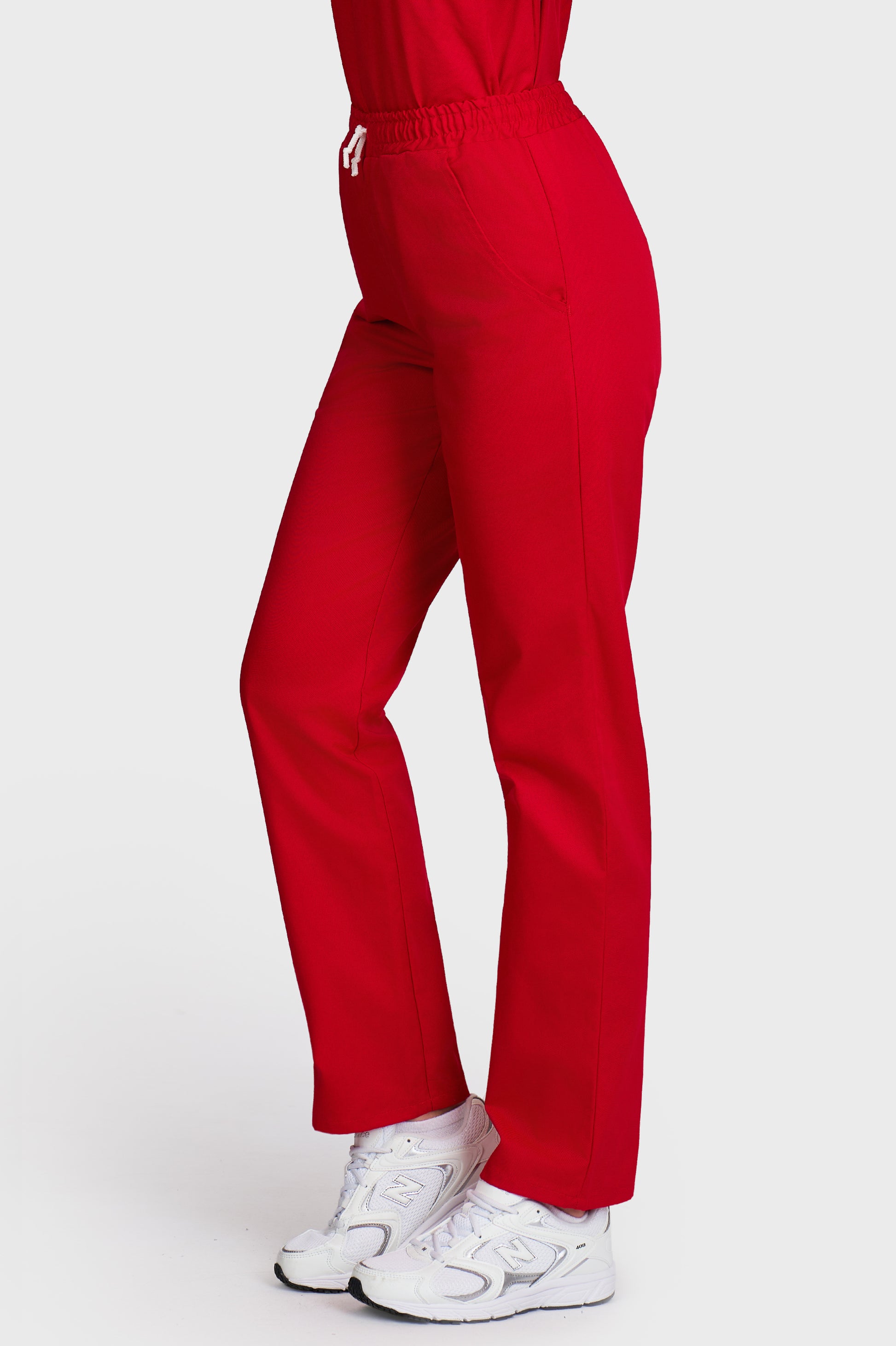 Pantaloni medicali femei cu elastic si snur rosu - vedere laterala - AKITEX