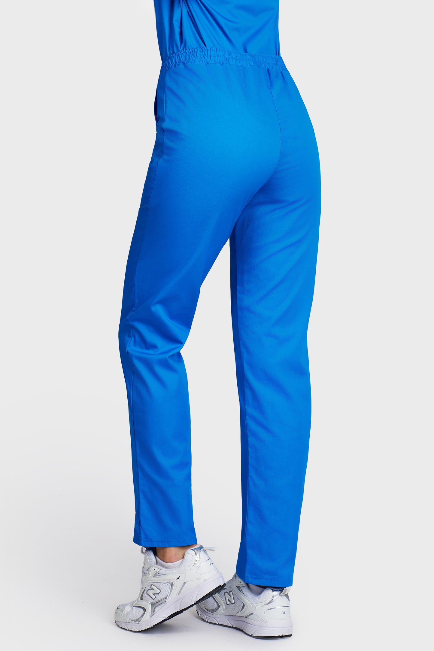 Pantaloni medicali femei cu elastic si snur turcoaz - vedere din spate - AKITEX