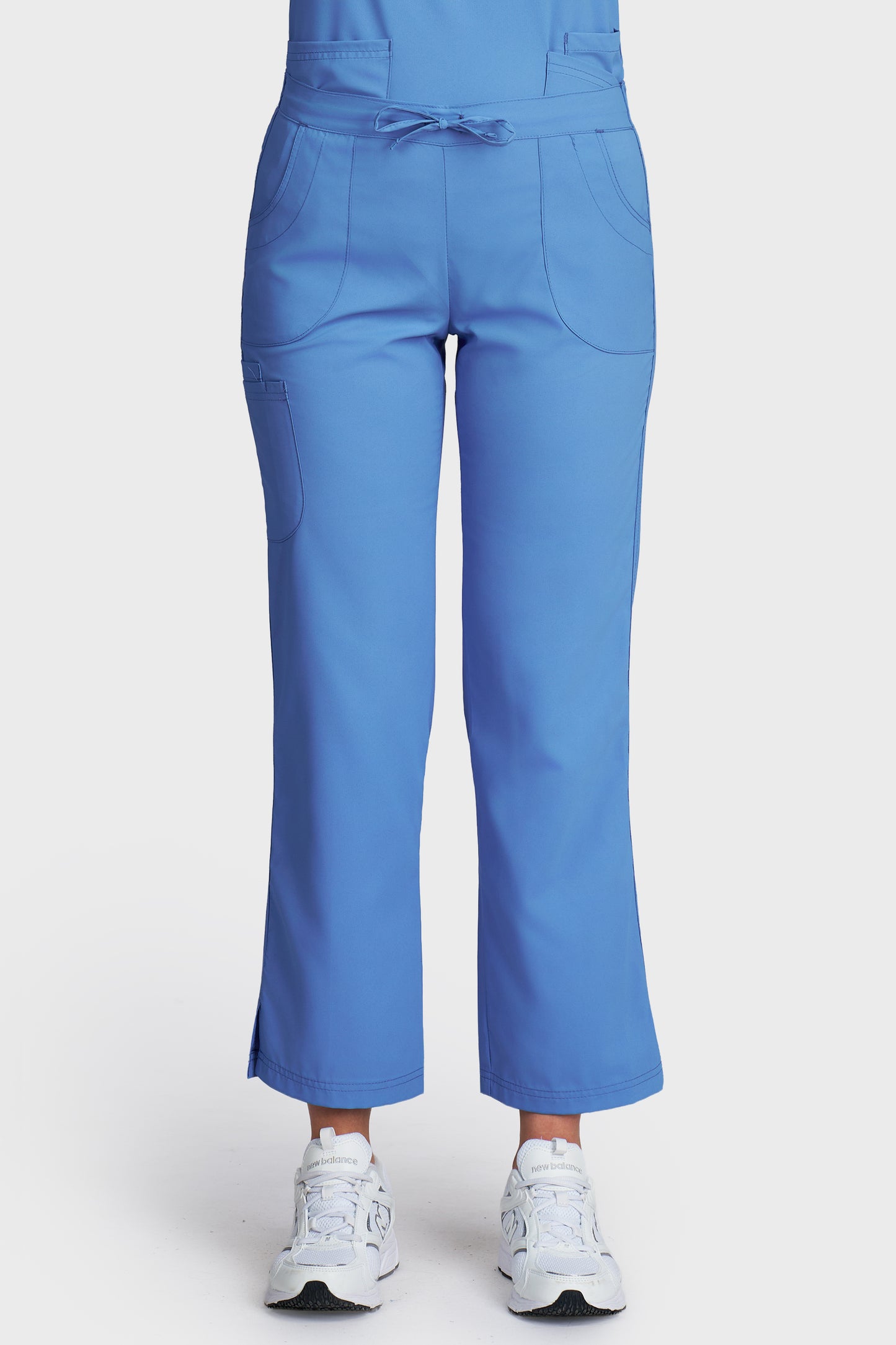Pantaloni medicali femei Violeta albastru azur stretch - vedere din fata - AKITEX