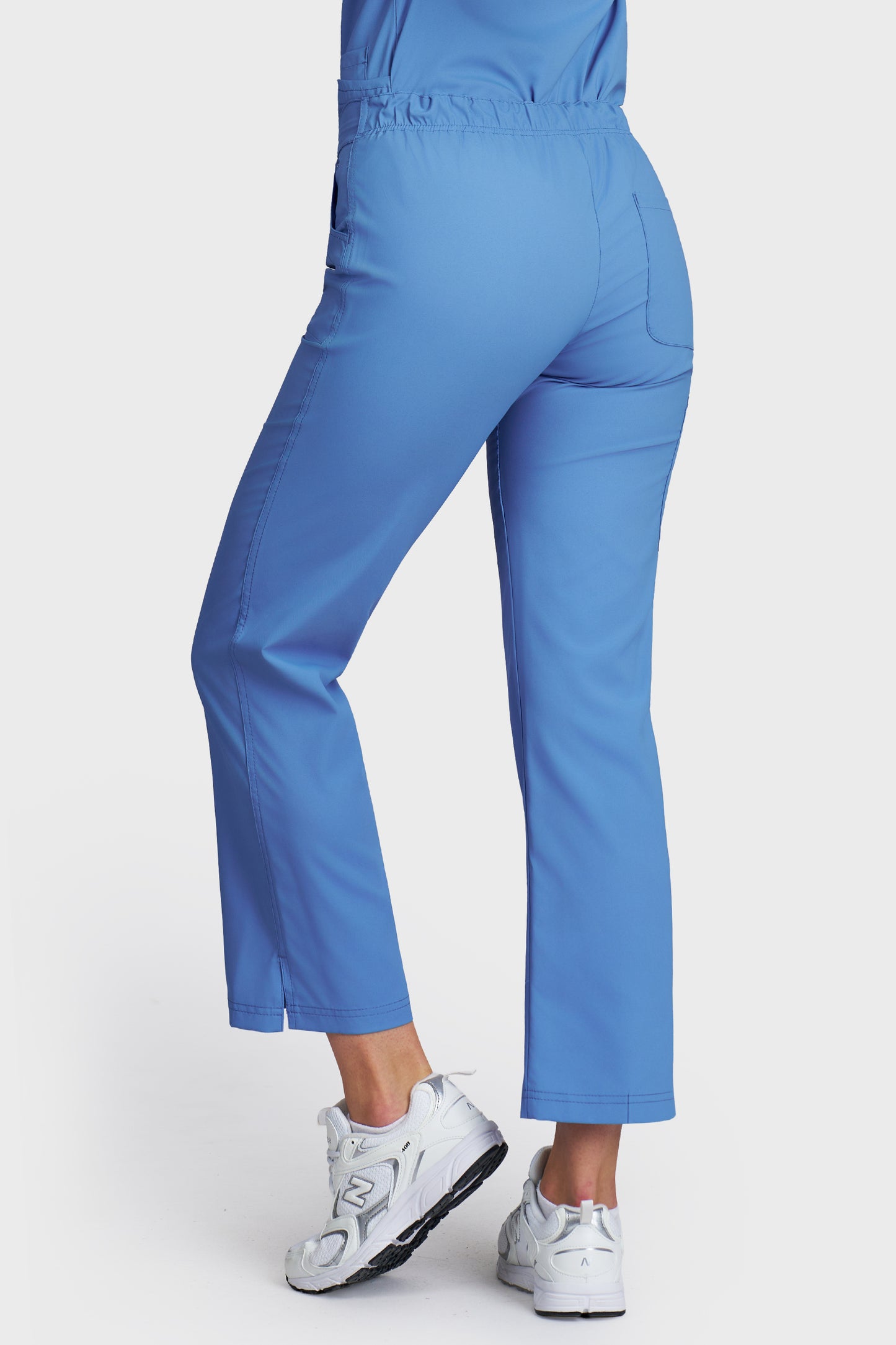 Pantaloni medicali femei Violeta albastru azur stretch - vedere din spate - AKITEX
