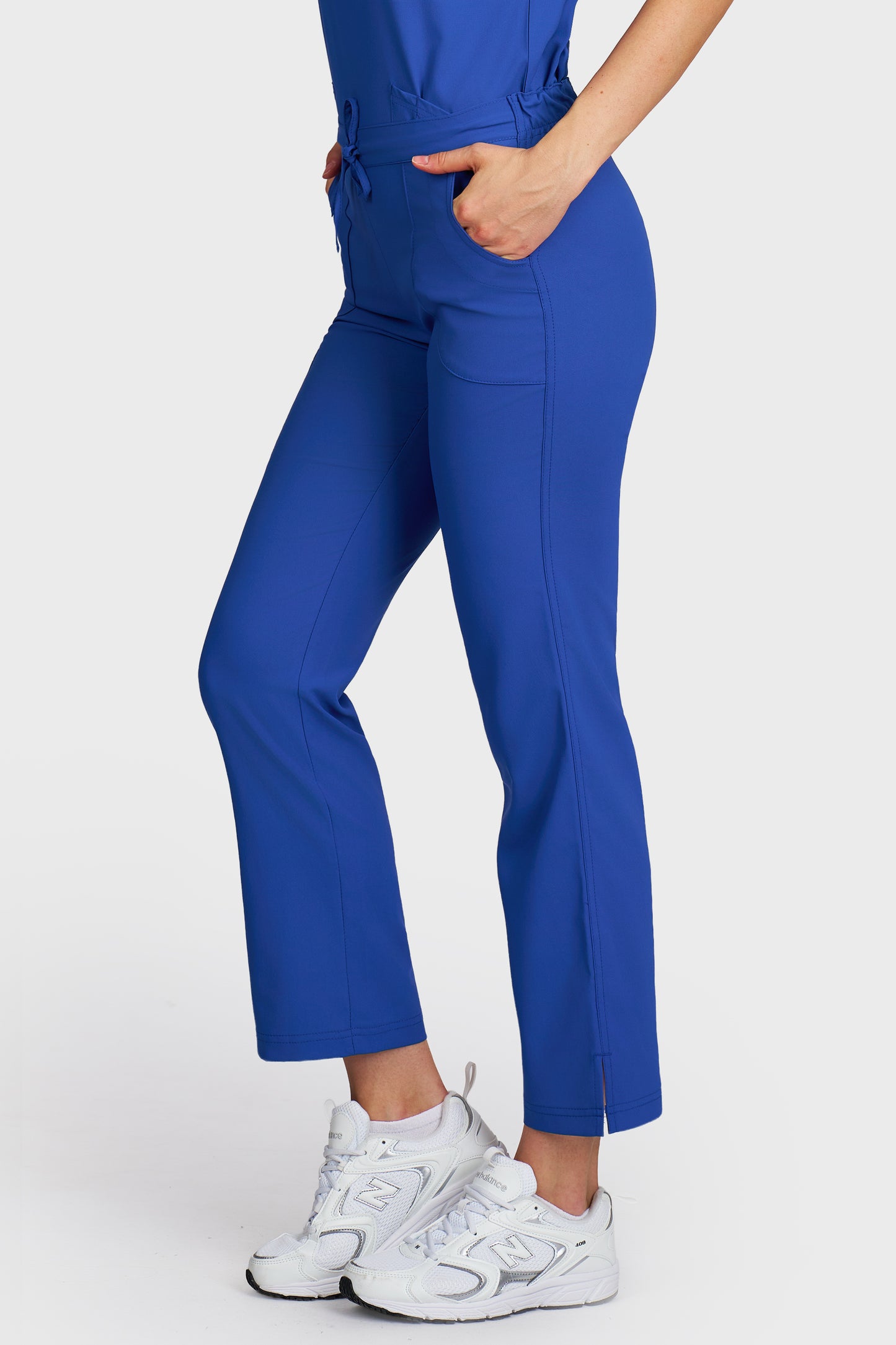Pantaloni medicali femei Violeta albastru royal stretch - vedere laterala - AKITEX