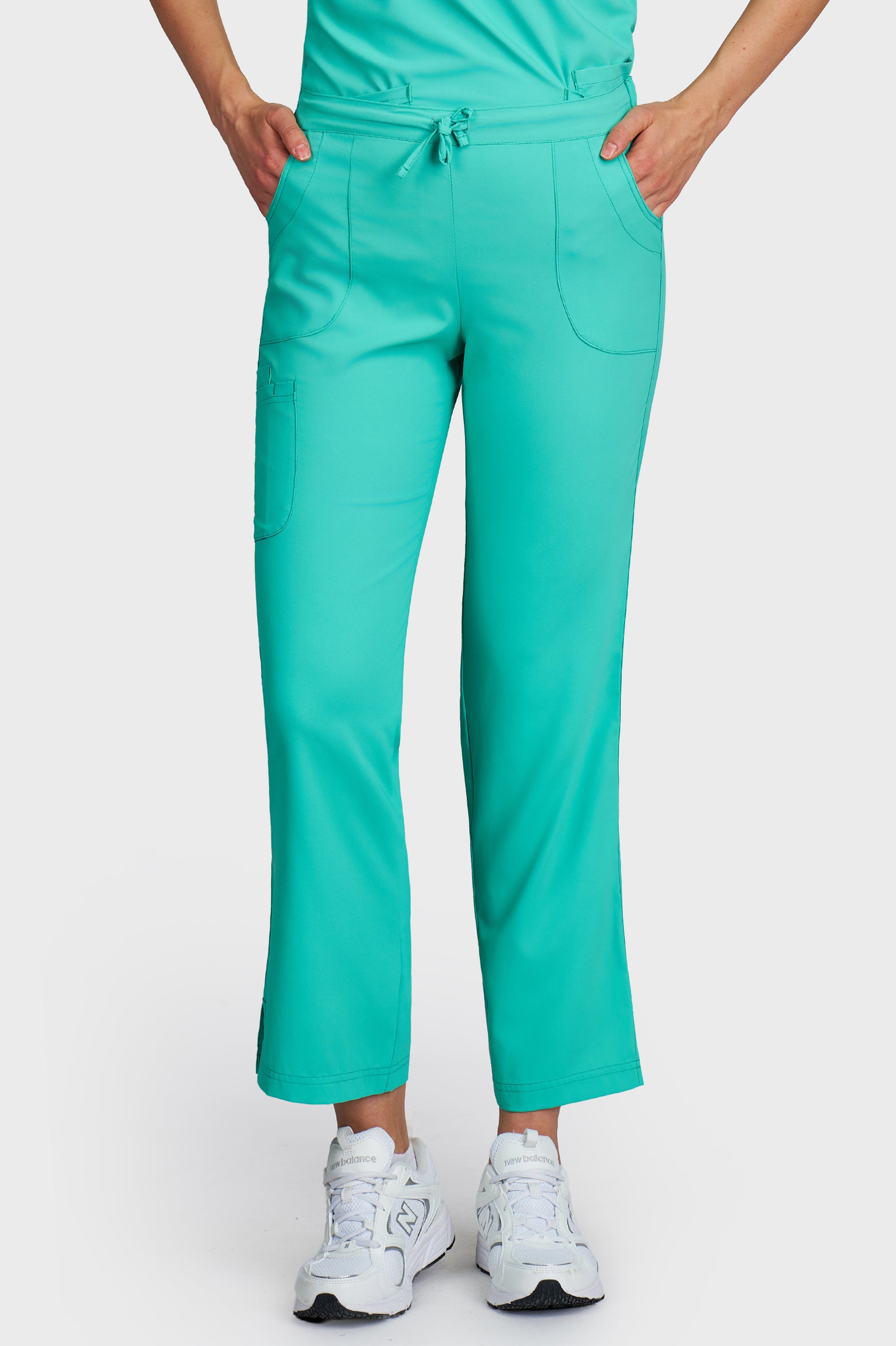 Pantaloni medicali femei Violeta menta stretch - vedere din fata - AKITEX