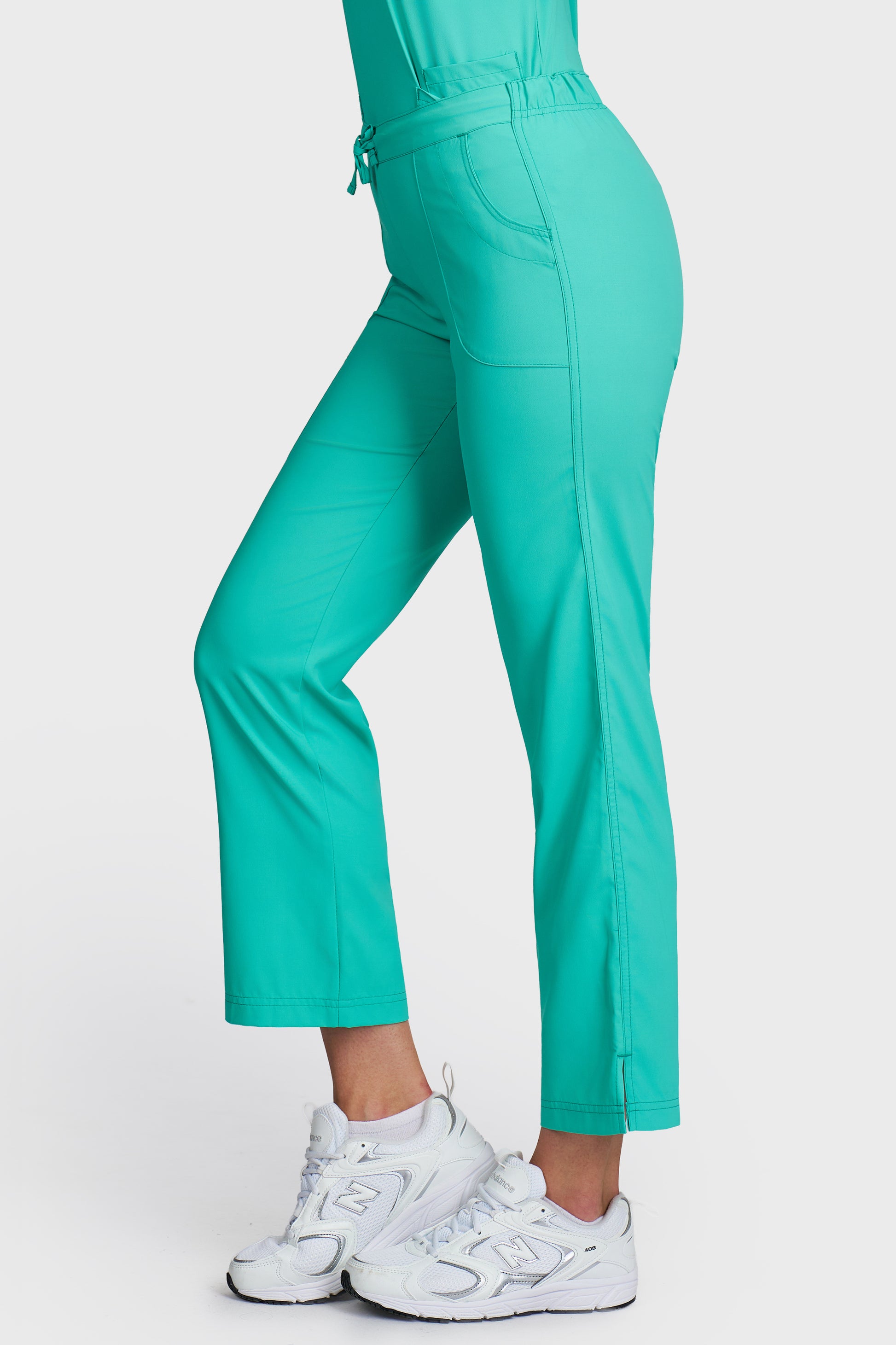 Pantaloni medicali femei Violeta menta stretch - vedere laterala - AKITEX