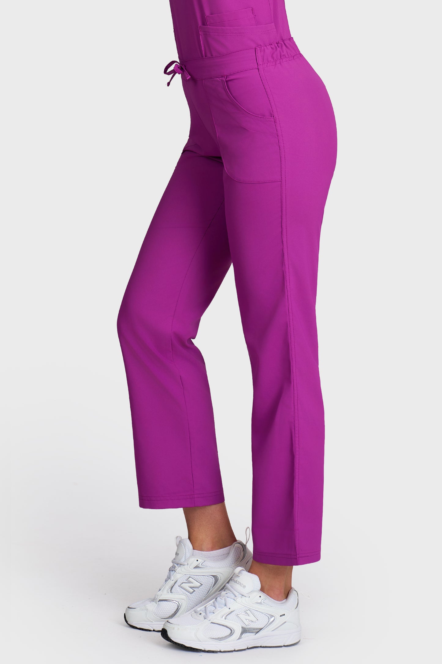Pantaloni medicali femei Violeta mov stretch - vedere laterala - AKITEX